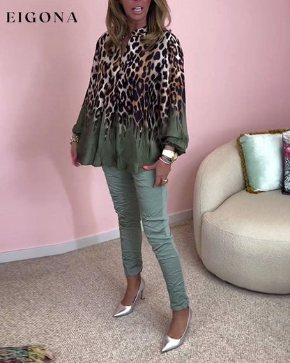 Leopard print long sleeve V-neck blouse blouses & shirts spring summer