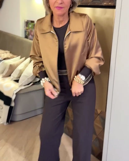 Fashionable Glossy Lapel Cropped Coat