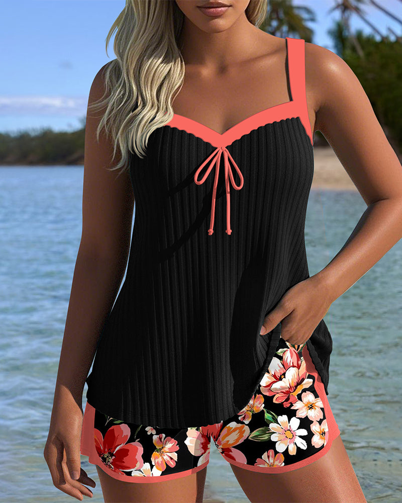 V-Neck Printed Sports Boxer Shorts Tankini