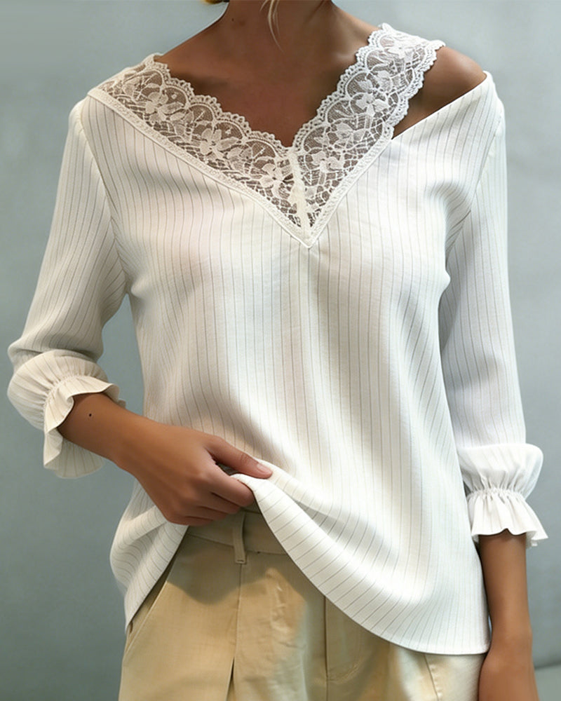 Lace Stitching V-Neck Lace Top
