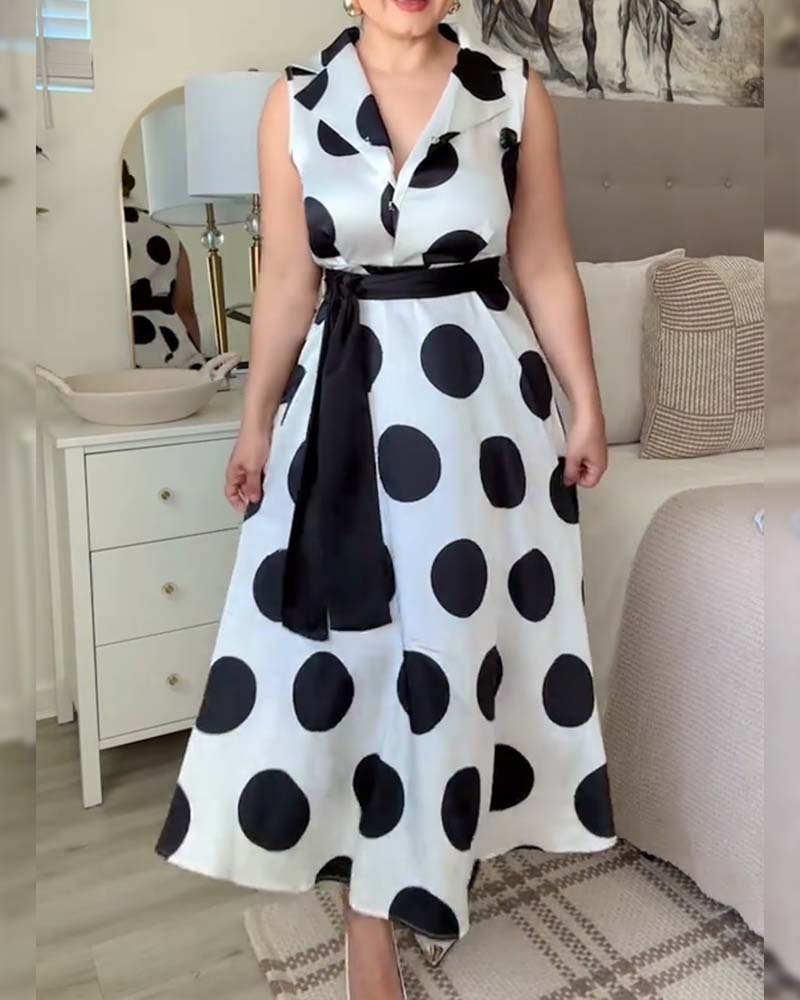 Elegant Polka Dot Sleeveless Dress
