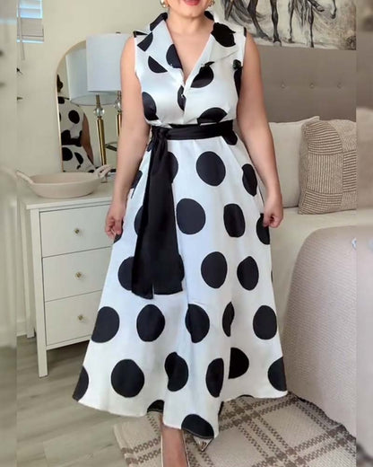 Elegant Polka Dot Sleeveless Dress