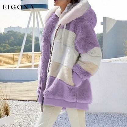 Color Block Zip-Up Hooded Jacket Lavender clothes Ship From Overseas Y#M#L