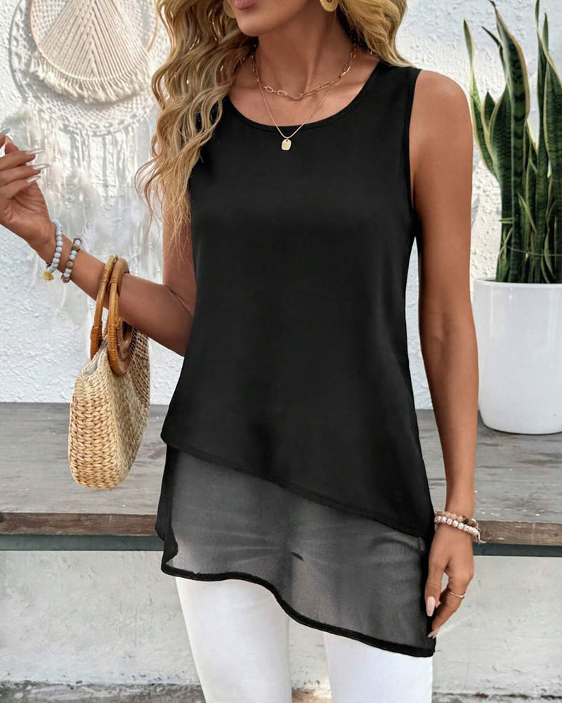 Ärmelloses, einfarbiges, unregelmäßiges Tanktop