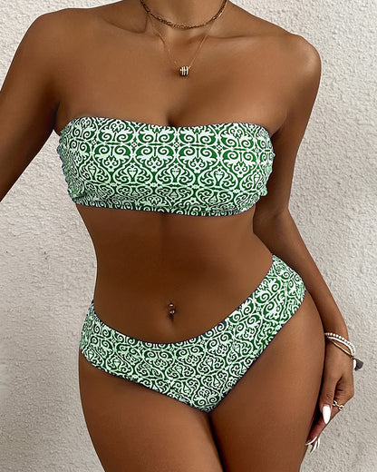 Zweiteiliger Bandeau-Bikini mit Blumenmuster