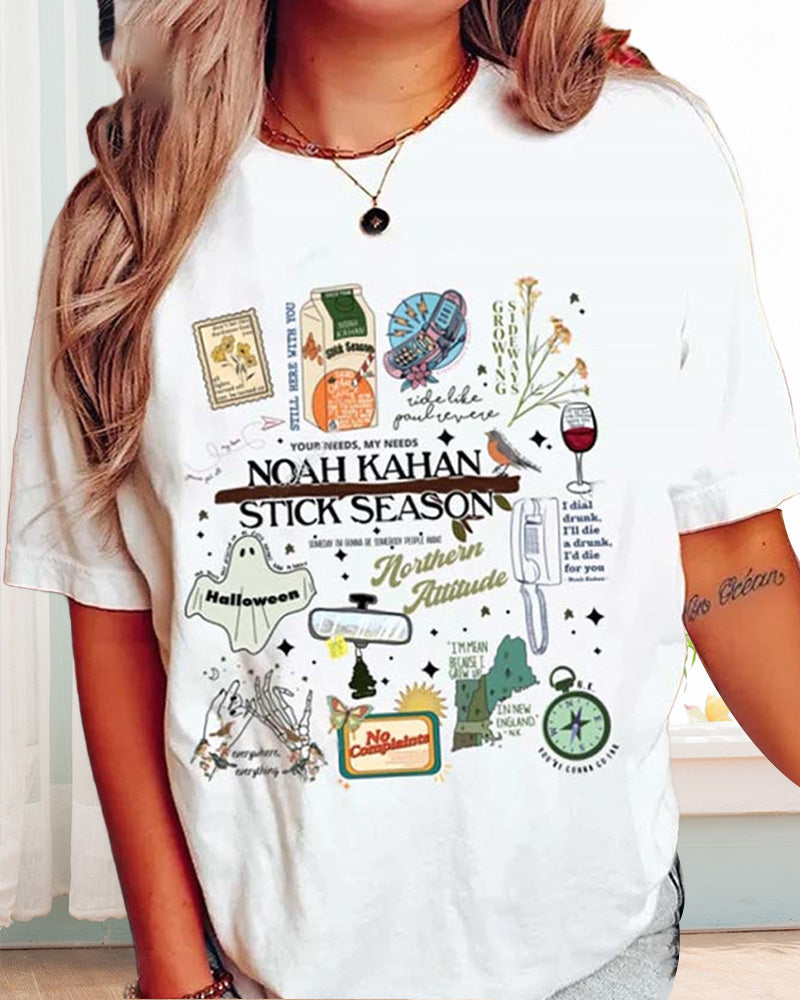 Cartoon letter printed round neck casual t-shirt summer t-shirts