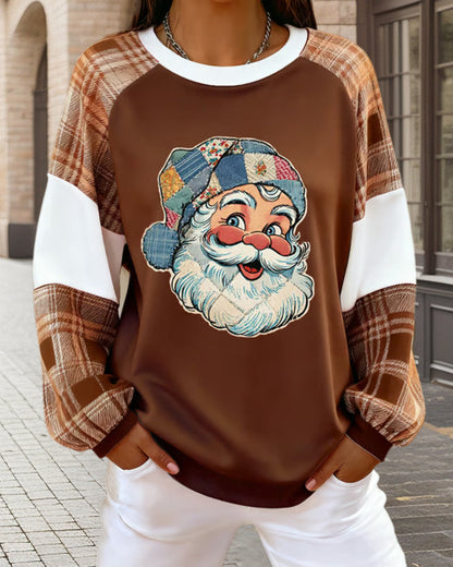 Plaid Christmas Print Loose Sweatshirt