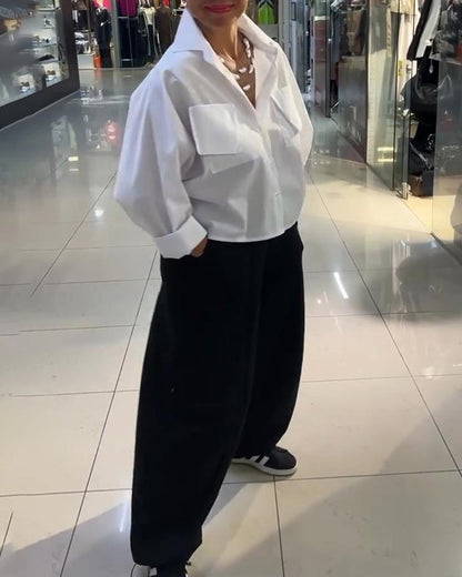 Stylish Solid Color Pocket Design Shirt