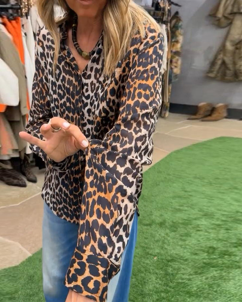 Leopard Print Long-Sleeved Elegant Shirt