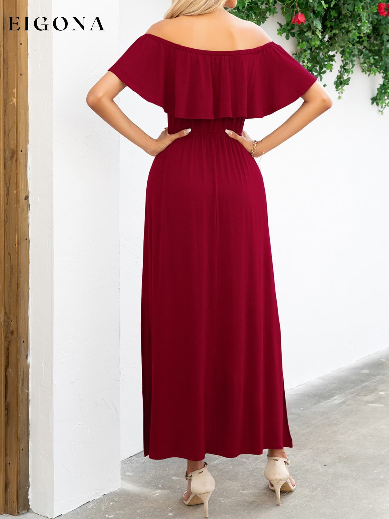 Off-Shoulder Slit Maxi Dress casual dress casual dresses clothes dress dresses maxi dress Putica Ship From Overseas Shipping Delay 09/29/2023 - 10/04/2023