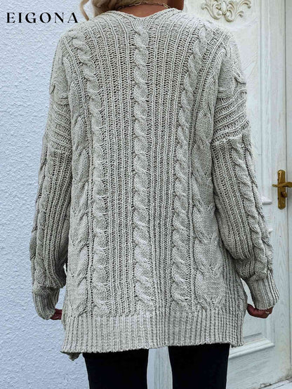 Woven Right Cable-Knit Open Front Cardigan with Front Pockets cardigan cardigans clothes Ship From Overseas Woven Right