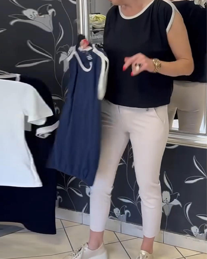 Camicetta senza maniche a contrasto