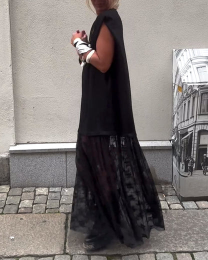 Ärmelloses Mesh-Patchwork-Kleid