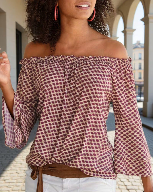 Off Shoulder Polka Dot Blouse