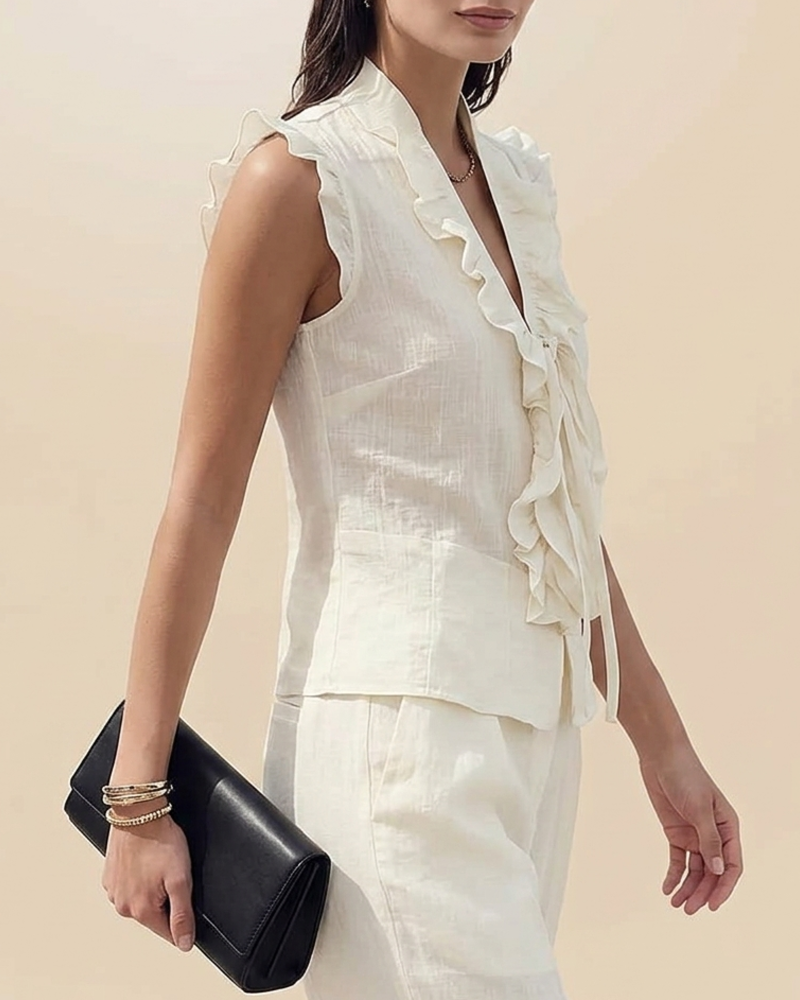 Elegant Strappy Ruffle Blouse