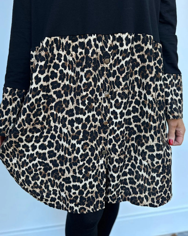 Round Neck Leopard Print Long Sleeve Dress 2024 f/w casual dresses