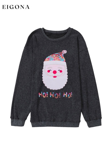 Black Sequin HO HO HO Santa Claus Graphic Corded Sweatshirt Best Sellers clothes Craft Sequin Day Christmas EDM Monthly Recomend Fabric Corduroy Hot picks Print Letter Season Fall & Autumn