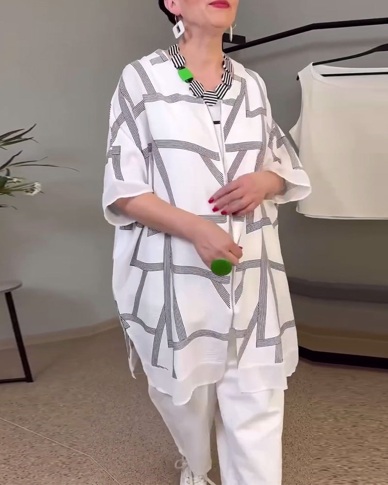 Lässiger Mantel mit Fledermausärmeln und Print