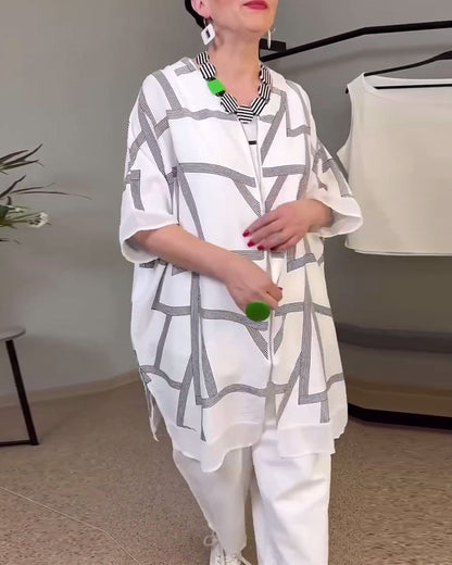 Lässiger Mantel mit Fledermausärmeln und Print