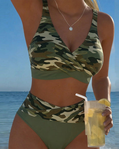 Crisscross Design Camo Print Bikini