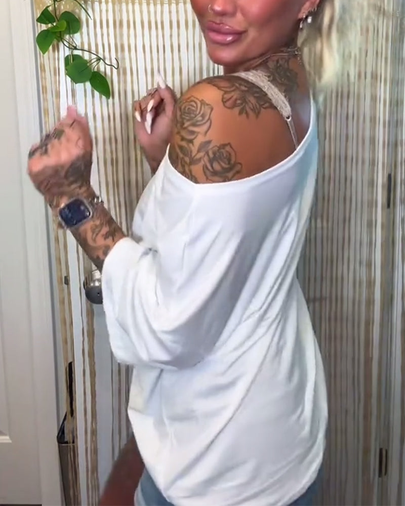 Lässiges einfarbiges One-Shoulder-T-Shirt