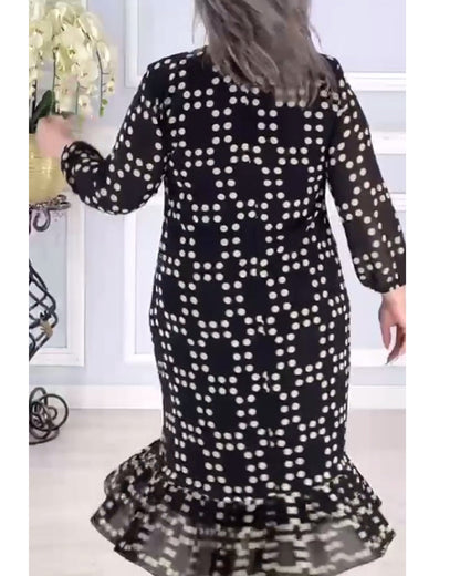 Elegant polka dot print V-neck nine-quarter sleeves dress casual dresses spring summer