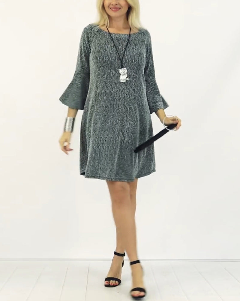 Fashion solid color bell sleeve round neck dress 2024 f/w casual dresses