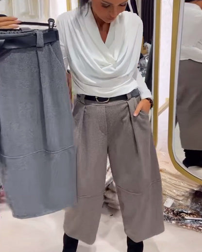 Cropped Wide-Leg Solid Color Pant