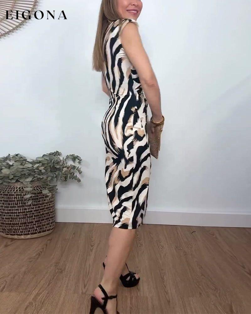 Pleated printed slit dress casual dresses summer