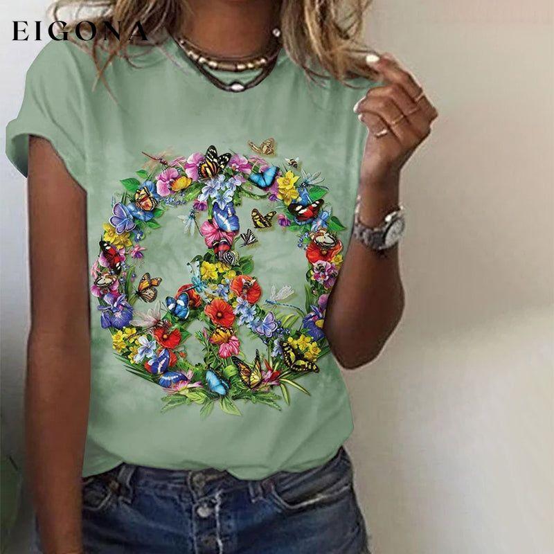 Butterfly And Floral Print T-Shirt Green best Best Sellings clothes Plus Size Sale tops Topseller