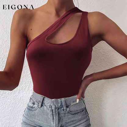 One Shoulder Cutout Cami Wine clothes one shoulder shirt Ship From Overseas shirt shirts tops Y.M