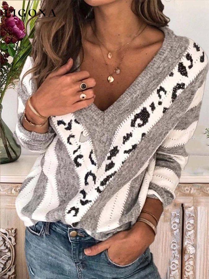 Striped Irregular Leopard Sweater sweatshirts top tops winter sale