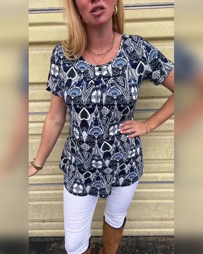 Lässiges Retro-T-Shirt mit Rundhalsausschnitt und Aufdruck