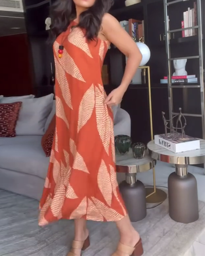 Lässiges, ärmelloses Kleid mit Rundhalsausschnitt und Print