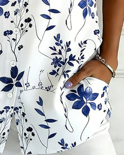 Collared Short-Sleeved Printed Shirt