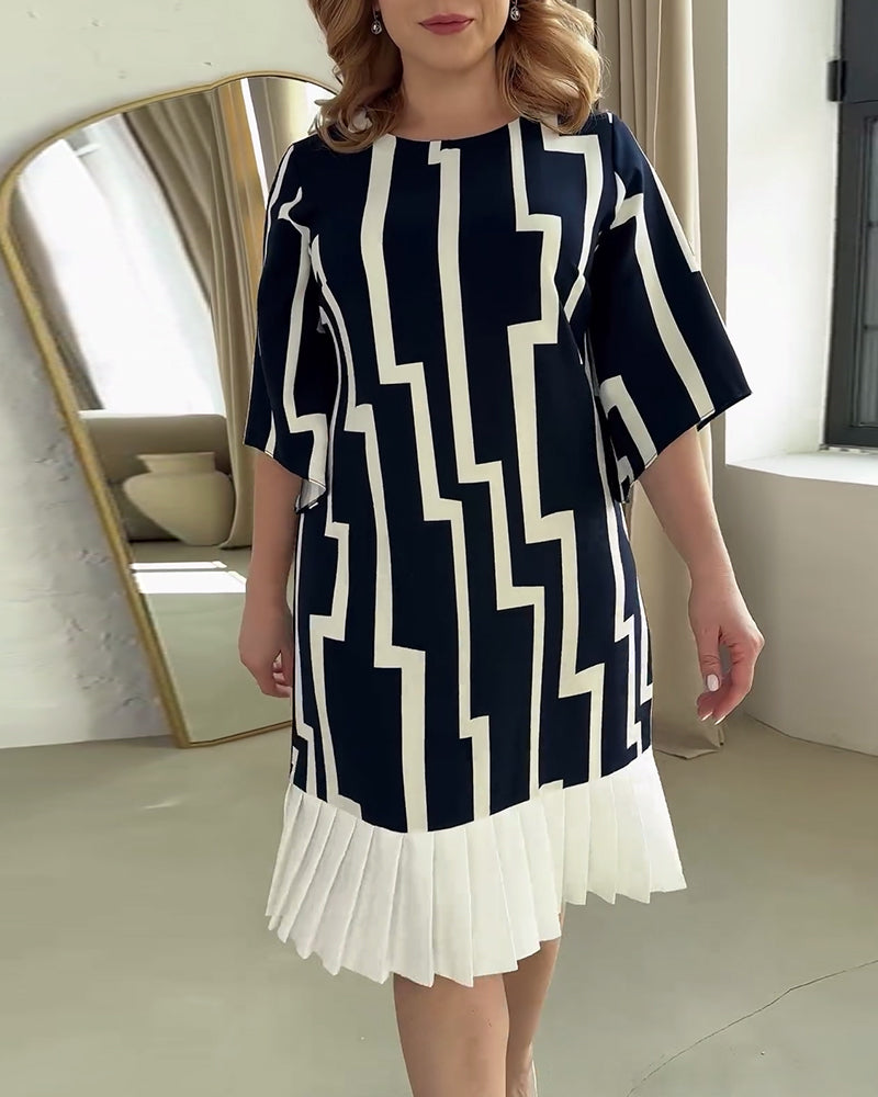 Striped print patchwork pleated dress casual dresses summer