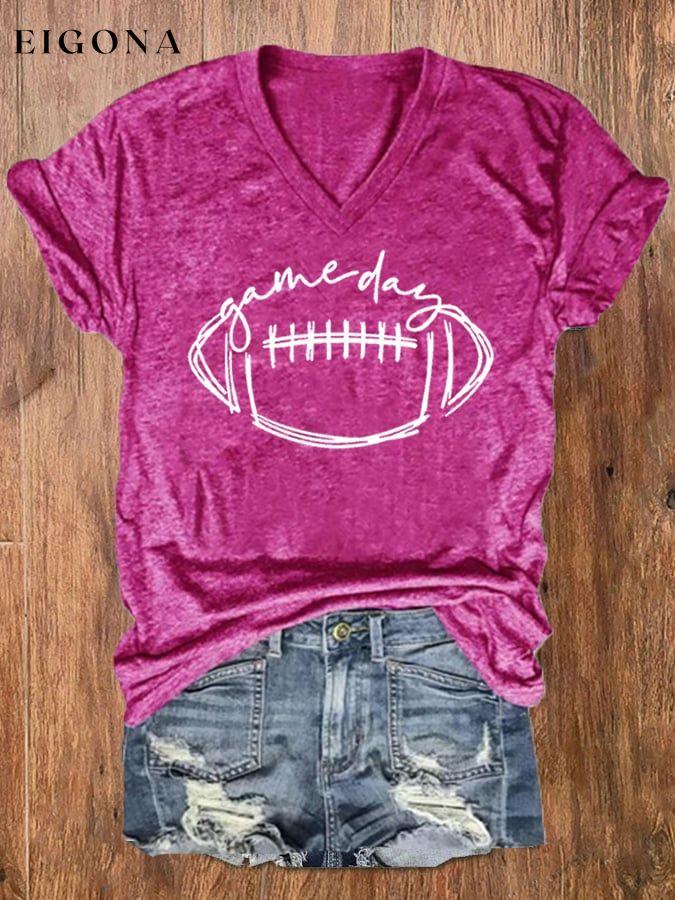 Women's Football Gameday Casual V-Neck Tee ball print