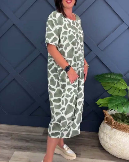 Giraffe print crew neck casual dress casual dresses summer