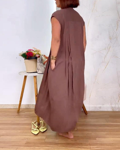 Sleeveless Stand Collar Pleated Waist Dress