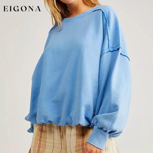 Exposed Seam Dropped Shoulder Oversized Fashion Sweatshirt Pastel Blue clothes D&C Ship From Overseas sweater sweaters Sweatshirt