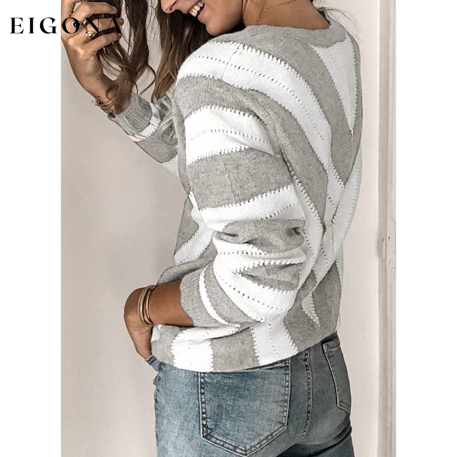 Color Block Striped V Neck Sweater for Women Long Sleeve Knit Pullover Jumper Tops __stock:50 clothes refund_fee:1200 tops