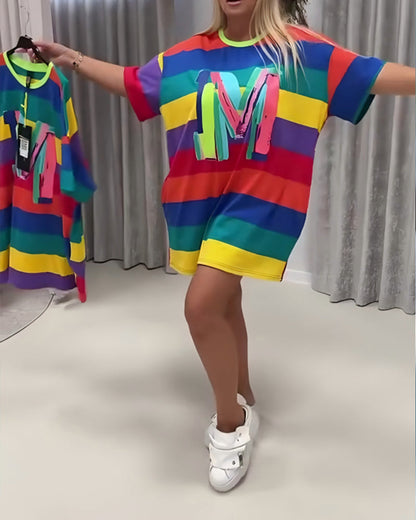 Rainbow Stripe Letter Dress