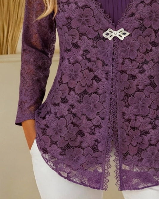 Long-Sleeved Faux Two-Piece Top