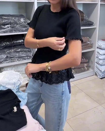 Solid Color Patchwork Ribbed Top