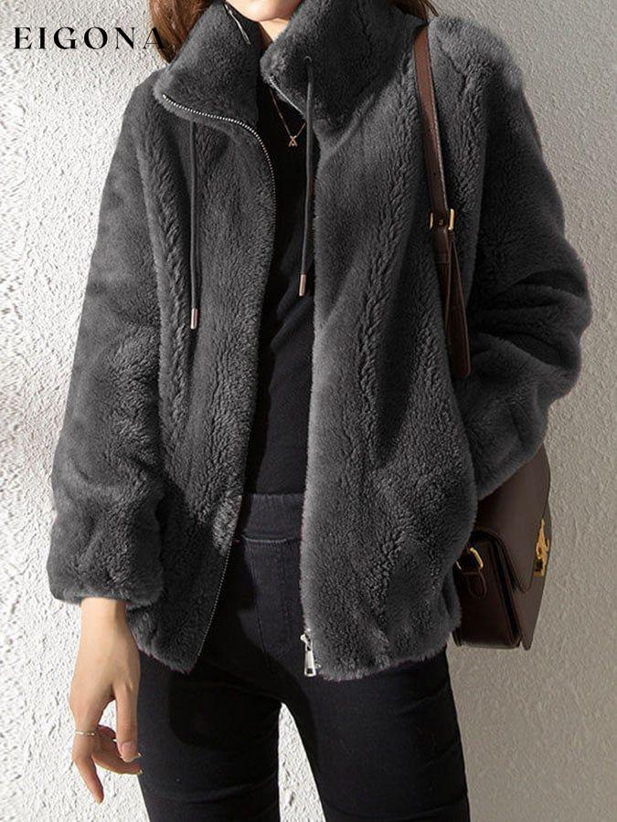 Casual Solid Fleece Stand Collar Zip Coat sweatshirts top tops winter sale