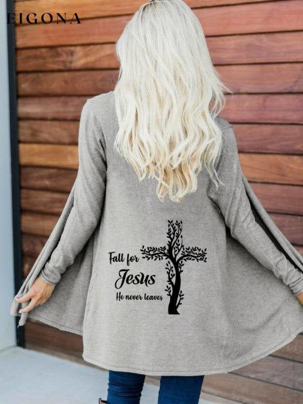 Women's Fall For Jesus He Never Leaves Cross Print Casual Cardigan