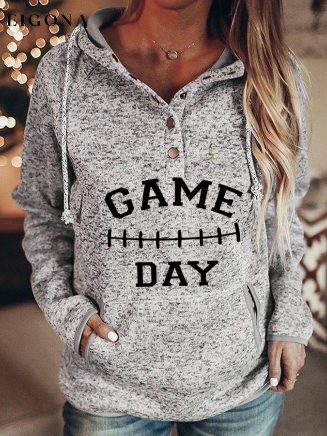 Women's Football Game Day Casual Pocket Hoodie ball print