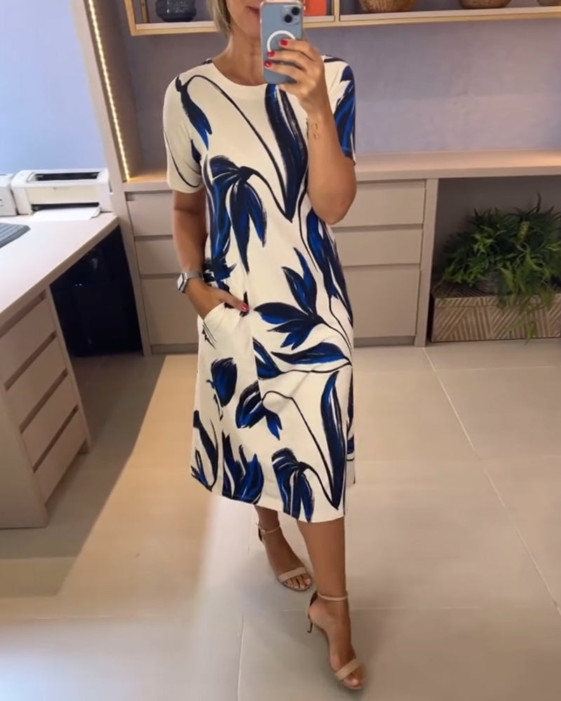 Abito stampato con scollo tondo