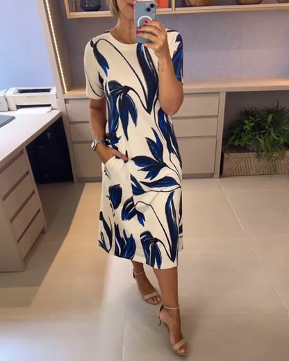 Abito stampato con scollo tondo