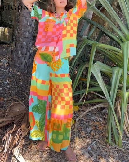 Colorful printed shirt and pants two-piece set spring summer two-piece sets